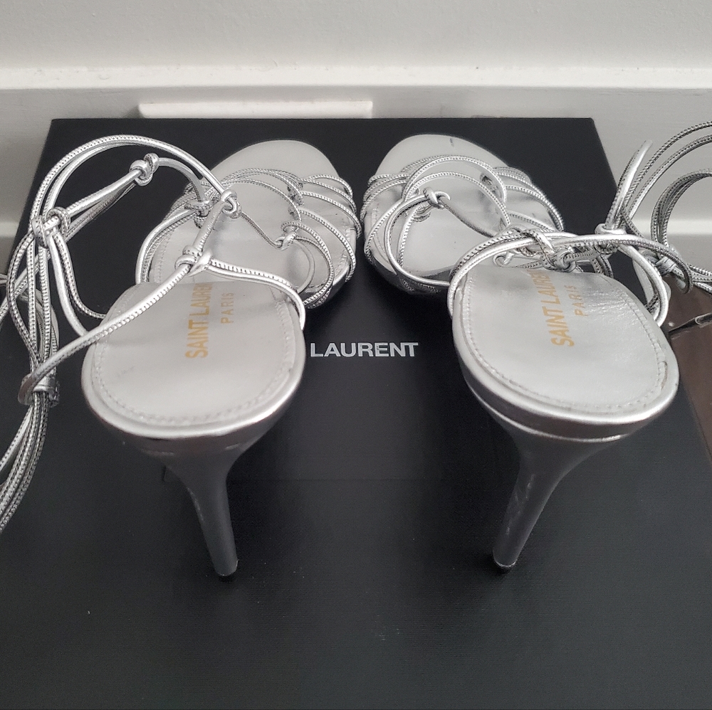 Nib Saint Laurent Robin 85 Metallic Argento Strap… - image 6